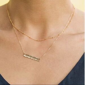 Gold hammered bar layering necklace set